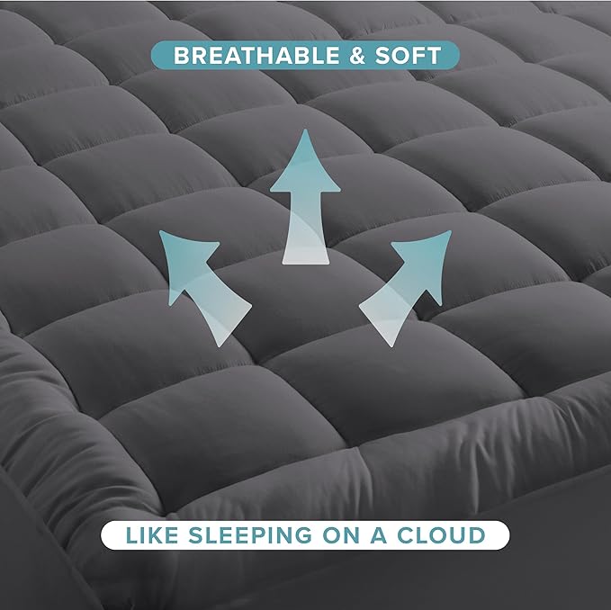Bare Home Twin Mattress Topper Cotton Top - Plush Topper for Mattress - Fitted Mattress Cover - Cooling Breathable Air Flow - 8" to 21" Deep Pocket - Soft Mattress Pad (Twin, Grey)