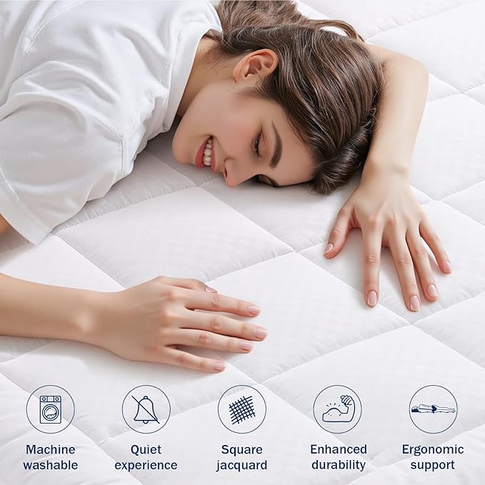 OLANLY Twin XL Quilted Fitted Mattress Pad, Elastic Fitted Mattress Topper, Cooling Soft Mattress Cover Stretches up to 21 Inches Deep, Machine Washable Mattress Protector (39x80 inch, White)