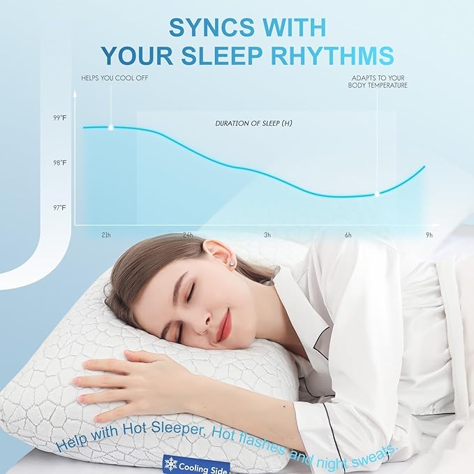 QUTOOL Cooling Pillow for Sleeping 2 Pack,Luxury Shredded Memory Foam Bed Standard Pillows Set of 2,Cool Pillow for Hot Sleepers Adjustable Firm Pillow for Side,Back,Stomach Sleepers Soft Yet Support