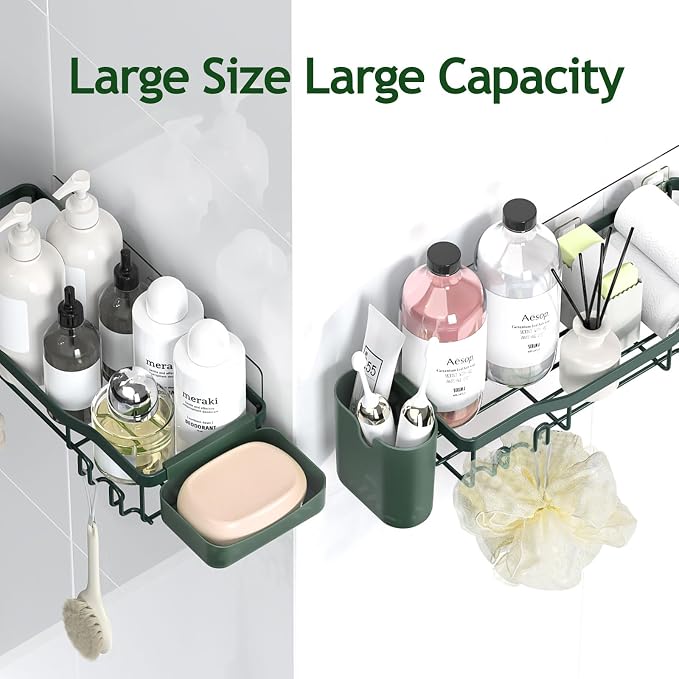 NESOMI Shower Caddy Adhesive Shower Organizer 7-Pack, Rustproof Stainless Steel Bathroom Shelves, Large Capacity No-Drill Rack Storage Accessories with Soap Dish Toothbrush Holder Hooks - Image 9