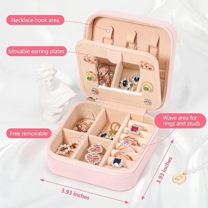 CHMI Travel Jewelry Case, Pink Travel Jewelry Box, Travel Jewelry Organizer, Travel Gifts for Women Girls, Jewelry Organizer Box, Birthday Gifts for Women, Christmas Gifts for Teens Girls - Initial X - Image 2