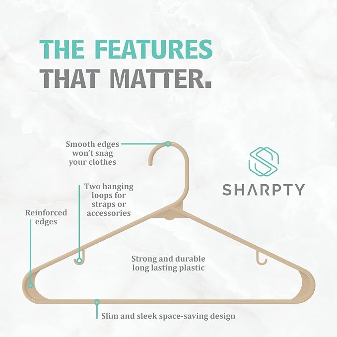 Sharpty Plastic Hangers Clothes Hangers for Clothing, Closet, Coats & Shirts - Durable & Space Saving - for Everyday Standard Use, Room Essentials & Basics - 20 Pack - Beige - Image 2