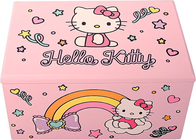Hello Kitty Jewelry Box with Tray and Storage Official License, Pink Jewelry Box, Wood Jewelry Organizer, Sanrio Gifts (Pink) by SallyRose