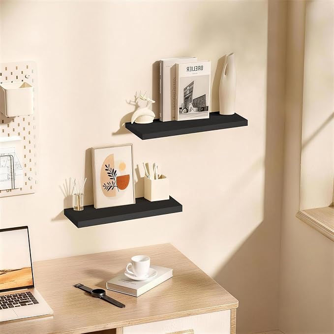 BAYKA Floating Shelves for Wall, 22.5 inches Black Wall Shelves for Bathroom, Bedroom, Living Room, Kitchen & Book, Hanging Display Decor Organizer Shelf with 22 lbs Capacity - Image 4
