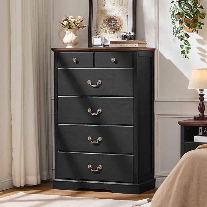 Farmhouse Dressers & Night Stand Set of 4,54" Wide 7 Drawer Dresser & 45" Tall Chest of Drawers, 18" Wide 2 Drawers End Table with Charging Station Set of 2,Furniture Dresser Sets for Home