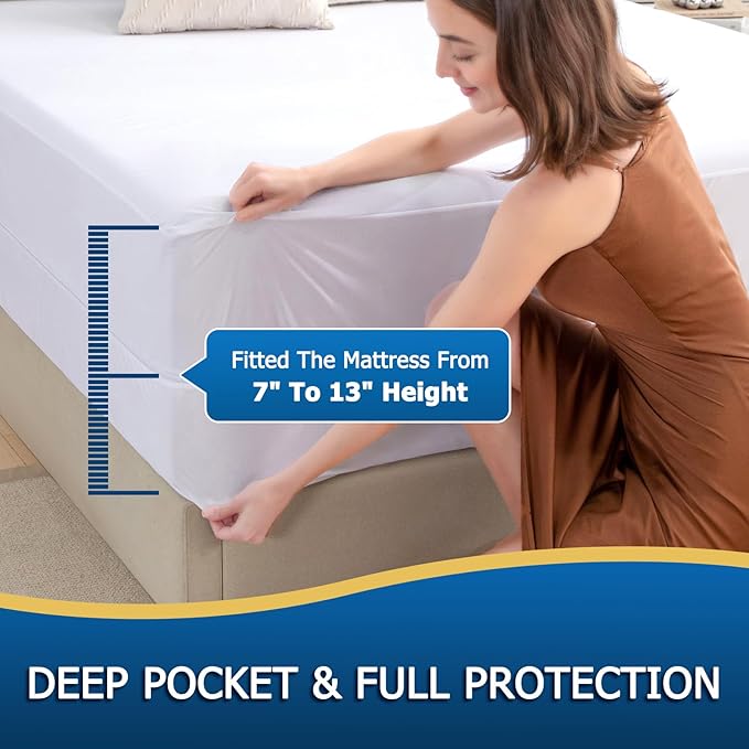 Twin Zippered Mattress Encasement, Waterproof Zipper Mattress Protector, Breathable, Noiseless, Machine-Washable Zip Mattress Cover?Fitting 7" - 13" Deep Mattress