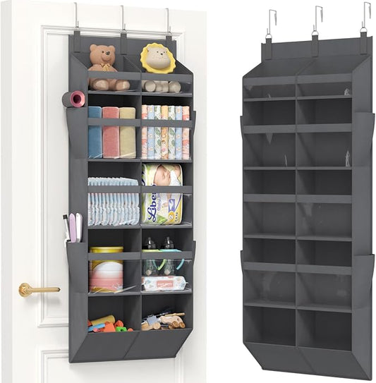 Lifewit 1 Pack Over the Door Organizer, 10 Section Clear Window Hanging Storage with 4 Side Pockets, Sturdy Anti Tilt 40 lbs Load Behind Door for Closet, Bedroom, Bathroom, Nursery, Dorm, Gray by Lifewit