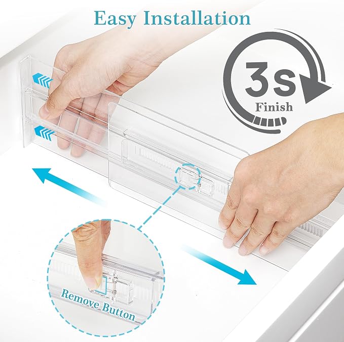 Vtopmart 8 Pack Drawer Dividers for Clothes, 4" High 13"-22" Adjustable Expandable Dresser Drawer Organizer, Clear Plastic Separators for Dresser, Baby Clothing, Underwear, Cosmetic, Toiletries - Image 6