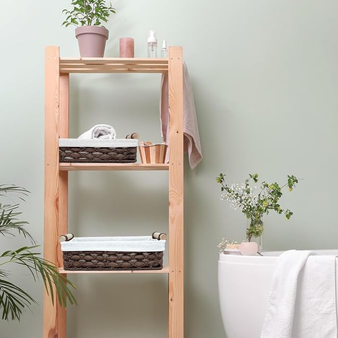 Storage Basket Wicker Baskets for Organizing with Handle Decorative Storage Bins for Countertop Toilet Paper Storage Basket for Toilet Tank Top Small Baskets Set (Set of 2) - Image 4