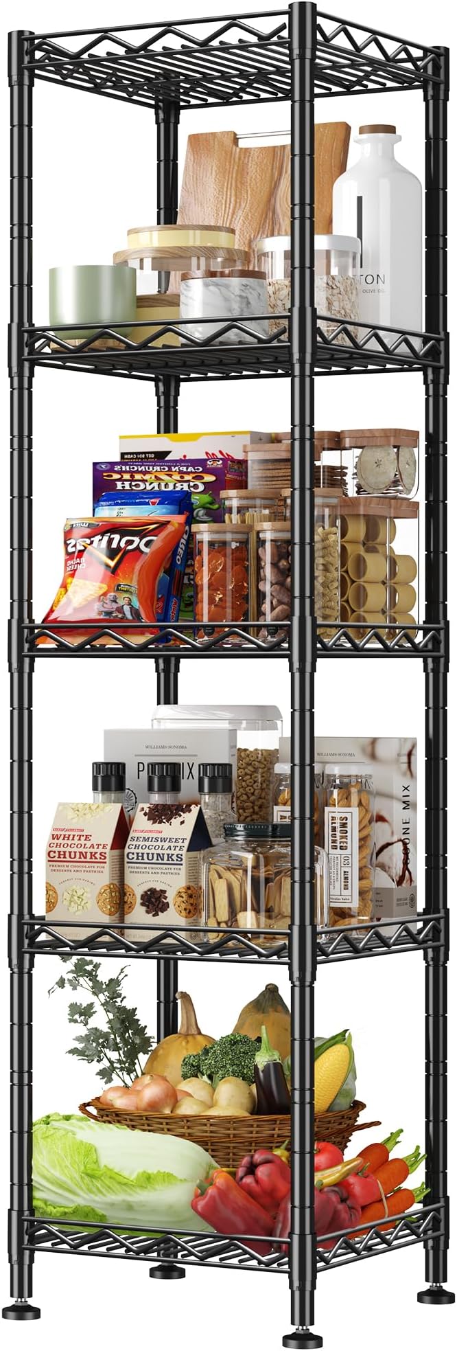 5 Tier Metal Shelving Unit Adjustable Storage Shelves:Wire Shelves Storage Rack Standing Bathroom Shelf and Narrow Small Shelf for Kitchen Pantry Closet Laundry Dorm Office 12''Wx12''Dx49''H Black by Durayloly