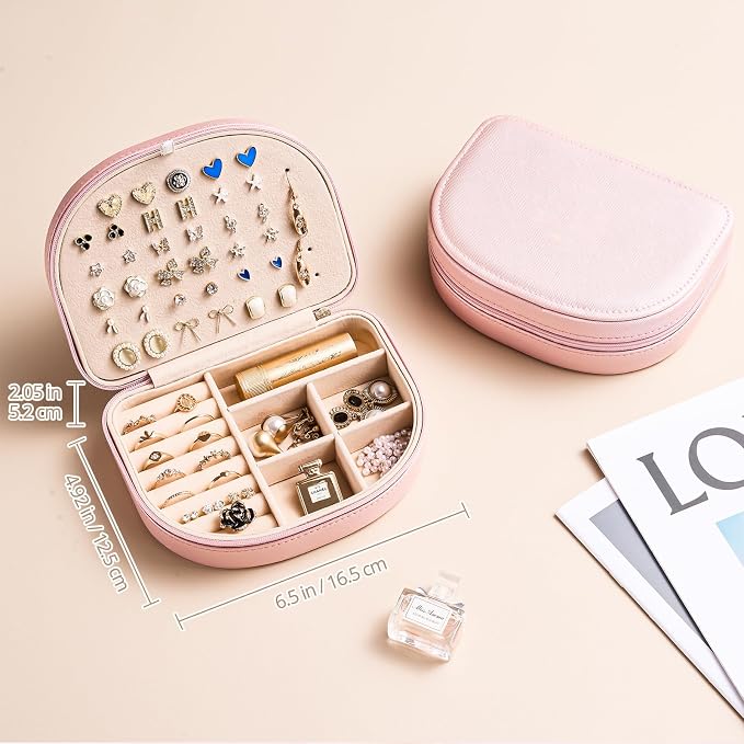 ProCase Travel Size Jewelry Box, Medium Portable Seashell-Shaped Jewelry Case, 2 Layer Jewelry Organizer in PU Leather for Women -Glossy Pink - Image 4