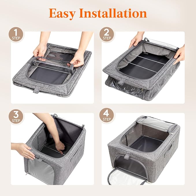 Lifewit Clothes Storage Bins with Metal Frame 3 Pack, Fabric Stackable Storage Bags with Lids, Zipper, Foldable Clost Organizers Containers for Clothing, Blanket, Winter Cloth, 25L