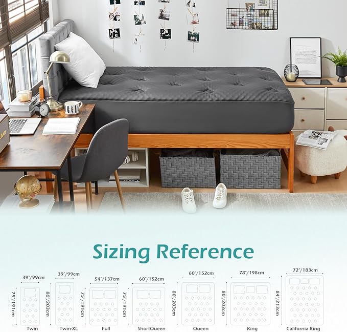 Hansleep Twin Mattress Pad Topper Memory Foam, Twin Foam Mattress Topper Viscose Derived from Bamboo, Twin Size Bed Mattress Pad Cover for Back Pain Relief, 39" x 75", Charcoal Grey