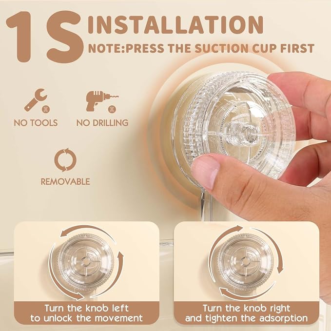 LUXEAR Clear Shower Caddy Suction Cup, No Drilling Removable Shower Shelf, Max Hold 22lbs Suction Bathroom Caddy, One Second Installation Waterproof Suction Shower Organizer for Bathroom Kitchen - Image 5