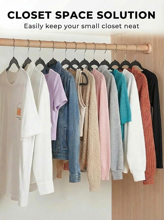 SMARTOR Plastic Hangers 50 Pack, Heavy Duty Plastic Hangers for Clothes - Non-Velvet Slim Hangers with 360° Swivel Hook & Clothes Thin Hanger - Durable Coat Hangars, Space Saving Hanger - Black - Image 6