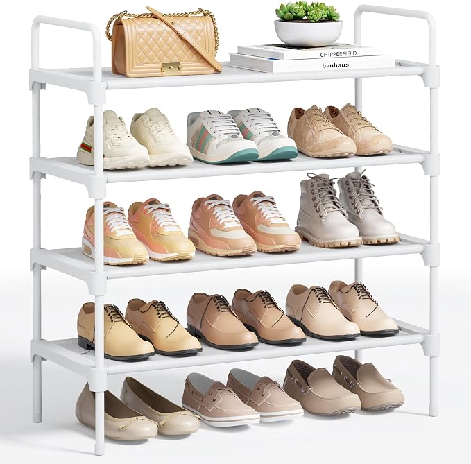 Kitsure Shoe Rack for Closet, Shoe Organizer for Front Door Entrance, Stackable Shoe Shelf, Detachable Closet Organizers and Storage, 26.6" Wide - 4 Tiers, White by Kitsure