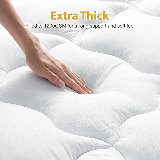 Maxzzz Full Mattress Topper, Extra Thick Mattress Pad Cover for Back Pain, Mattress Protector for 8-21 Inch Mattress, 1200GSM Down Alternative, 54 * 75 Inches.
