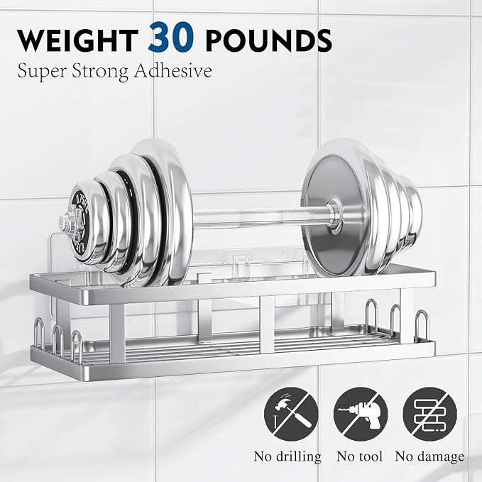 Youvip Shower Caddy 6 Pack, Adhesive Shower Shelves with Soap Holder, No Drilling Rustproof Large Capacity Bathroom Organizers and Storage, Silver - Image 4
