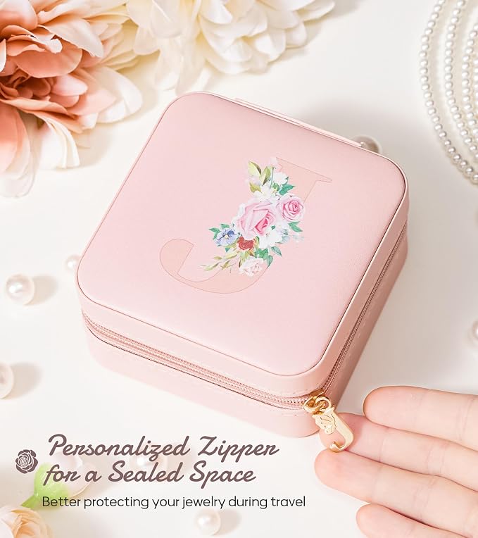 Enthralite Travel Jewelry Box for Girls: Traveling Jewelry Case Gift for Women - Mini Organizer for Necklaces Earrings Pink J - Image 5