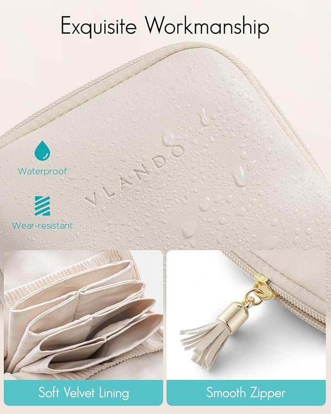 VLANDO Small Travel Jewelry Case,Mothers Day Gifts,Jewelry Pouch Bags with Zipper,Velvet Jewelry Organizer Storage Bag for Bracelet Rings Earring-Cream White - Image 4