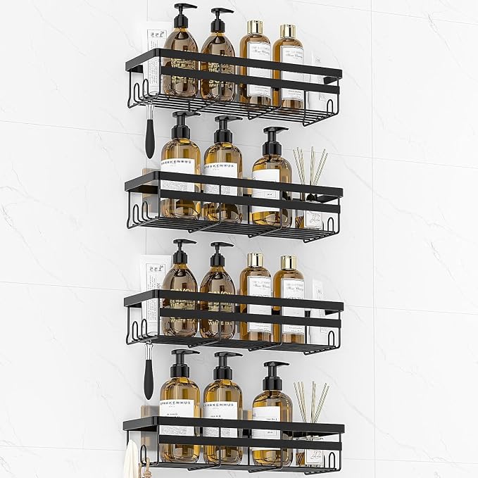 WOWBOX Shower Caddies 4 Pack - Adhesive Hanging Shower Shelf - Bathroom Organizers and Storage, No Drilling Stainless Shower Shelves for Home Decor, Bathroom Accessories (Large) by WOWBOX