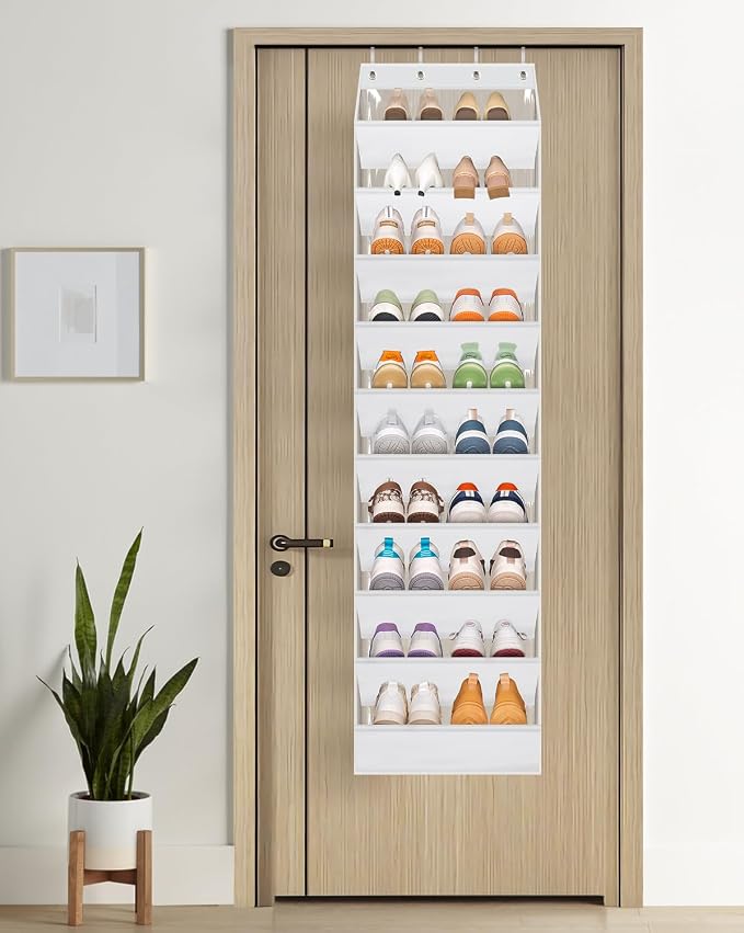 AOODA 10 Tier Clear Over the Door Shoe Organizer Storage, Deep Pockets Large Hanging Shoe Rack for Closet Door, Fit 20 Pairs Sneaker Holder Hanger for Boots (White) - Image 5