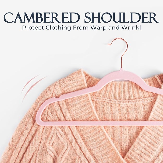 HOUSE DAY Pink Velvet Hangers 20 Pack, Premium Non-Slip Felt Clothes, Sturdy Heavy Duty Coat, Durable Hangers for Suits, Space Saving with No Hanger Mark, 360° Swivel Rotating Rose Gold Hook - Image 5