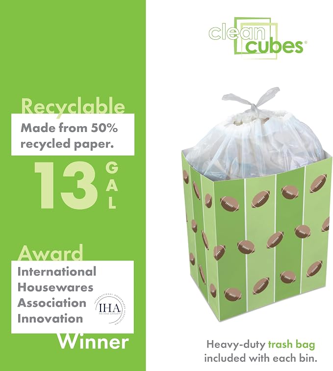 Clean Cubes 13 Gallon Disposable Pop-Up Trash Cans (3-Pack) with Fitted Bags – Foldable Garbage & Recycling Bins for Parties, Events & Kitchen (Tailgating, 17" H x 13.5" W x 10" D) - Image 5