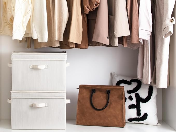StorageWorks Closet Storage Bin with Lids, Decorative Storage Boxes with Handles, Fabric Storage Bins for Clothes, Jumbo, Mixing of Beige, White & Ivory, 2-Pack - Image 4