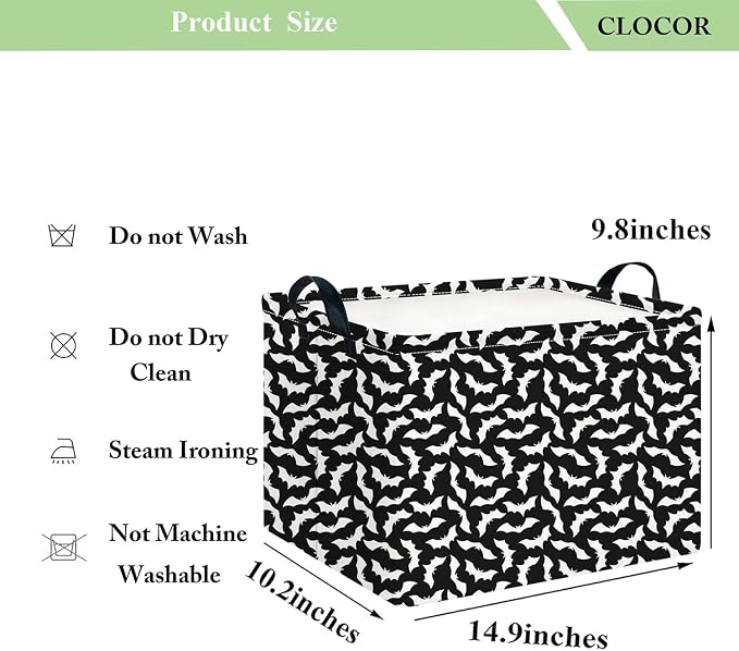 CLOCOR Rectangular Storage Basket Empty,Gift Basket,Waterproof Storage Bin with Handles,Room Decor(Unique Bat) - Image 6