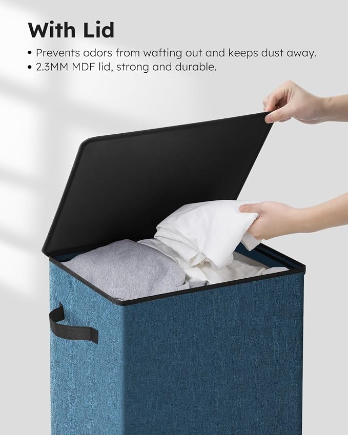 SOLEDI Laundry Hamper with Lid 90L Large & Tall Collapsible Laundry Basket, Clothes Hamper with Bag Removable Easy to Carry, Dirty Hampers for Bedroom, Bathroom, Dorm, College, Blue - Image 5
