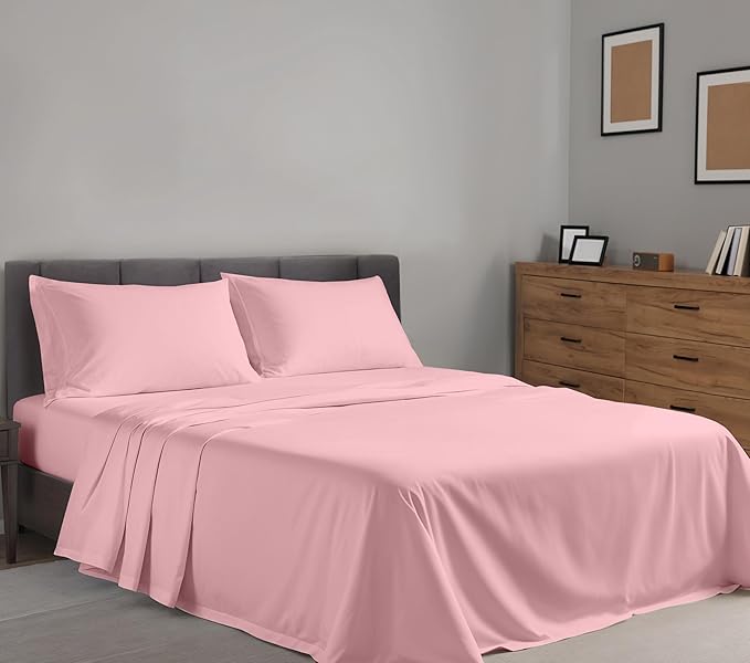 RUVANTI 100% Cotton Sheets – King Size Percale Bedding, Cooling & Breathable, Durable with a Crisp, Soft & Comfortable Feel, 16" Deep Pocket, 4-Piece Set, Bridal Rose