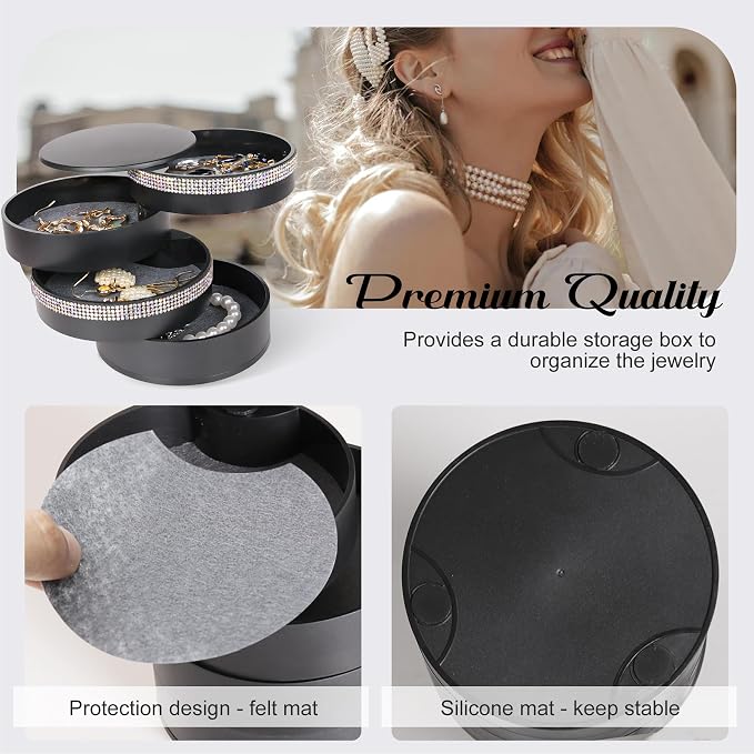 CONBOLA Jewelry Holder Organizer, Christmas Gifts Ideas for Women, Small Jewelry Storage Box Earring Holder, 5-Layer Rotating Jewelry Storage Tray with Lid for Bracelets Rings Bracelets - Image 6