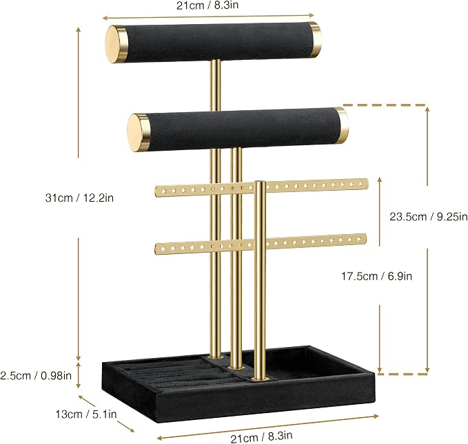 bussdis 3 Tier Bracelet Holder Display - Detachable T Bar Black Velvet Bracelet Holder, Jewelry Holder Organizer for Bracelet, Necklace, Earrings, Rings - Image 7