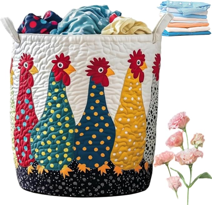 Quilted Laundry Basket with Handles, Boho Floral Fabric Storage Hamper, Large Soft Quilted Laundry Basket for Nursery, Bedroom, Laundry Room,Clothes & Toys (P, M) by qusanii