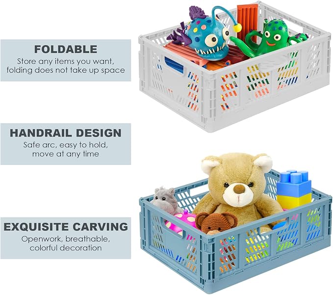 Plastic Drawer Organizer 4-Pack Collapsible Storage Boxes Crate Stackable Folding Basket Closet Containers Toy Organiser for Home Office Bedroom Kitchen Pull Out Under Bed- Colorful - Image 4