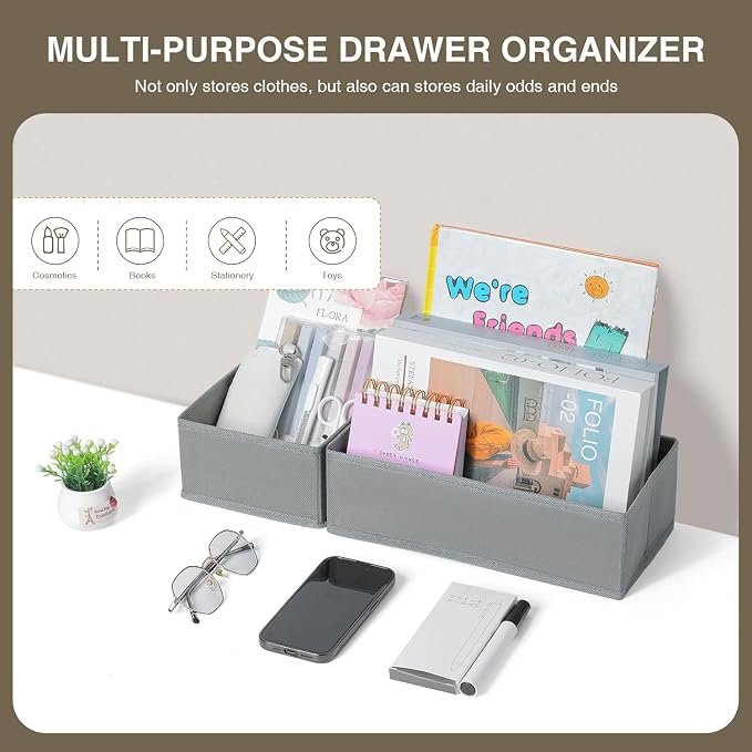DIMJ Drawer Organizers for Clothing, Set of 12 Dresser Drawer Organizers, Fabric Closet Organizers and Storage, Drawer Dividers for Baby Clothes, Socks, Belt, Tie (Blended) - Image 5