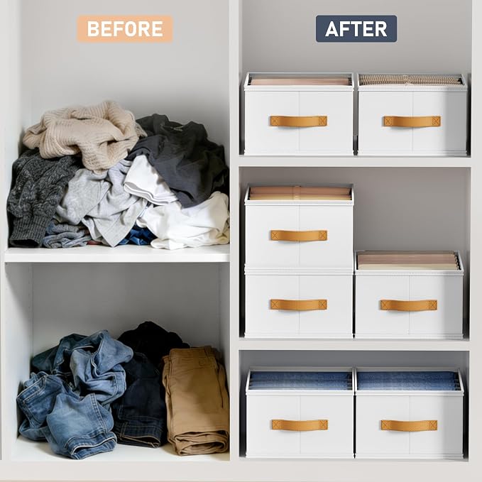 DIMJ Wardrobe Clothes Organizer - Foldable Closet Drawer Organizer Dividers for Jeans, Pants, Sweater, T Shirt, Storage Bins with Handles for Shelf - Image 4