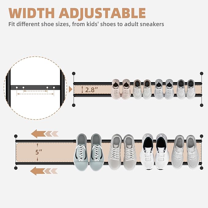 STORAGE MANIAC Long Expandable Shoe Rack, 12 Pairs Metal Wide Stackable Shoe Rack, Adjustable Shoes Shelf, Freestanding Shoes Organizer for Closet, Entryway, Hallway, Garage, Front Door, 2 Tiers - Image 4