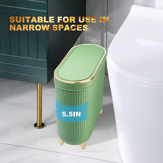 Supteron Bathroom Trash Can with Lid 3.2 Gallon Narrow Trash Can Small Plastic Trash Bin 12 Liter with Press Type Lid for Bedroom Bathroom, Mint Green - Image 4