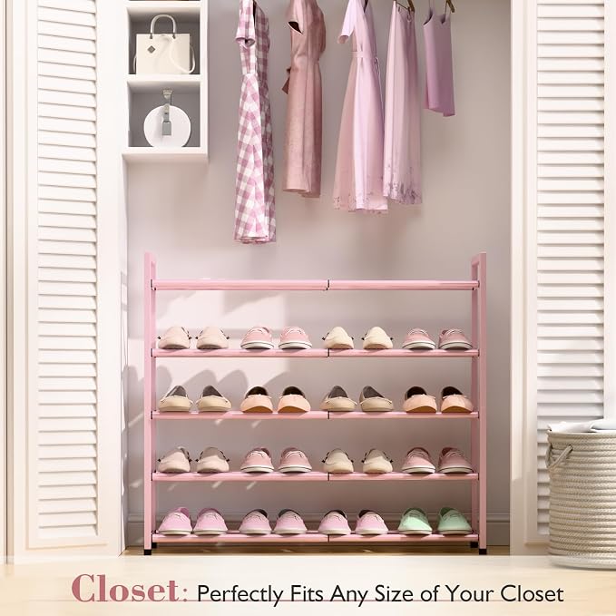 Bumusty 5-Tier Expandable Shoe Rack for Closet, 18“-33” Adjustable Shoe Rack for Small Space, Small Shoe Organizer for Front Door, Sturdy Metal (Pink) - Image 2