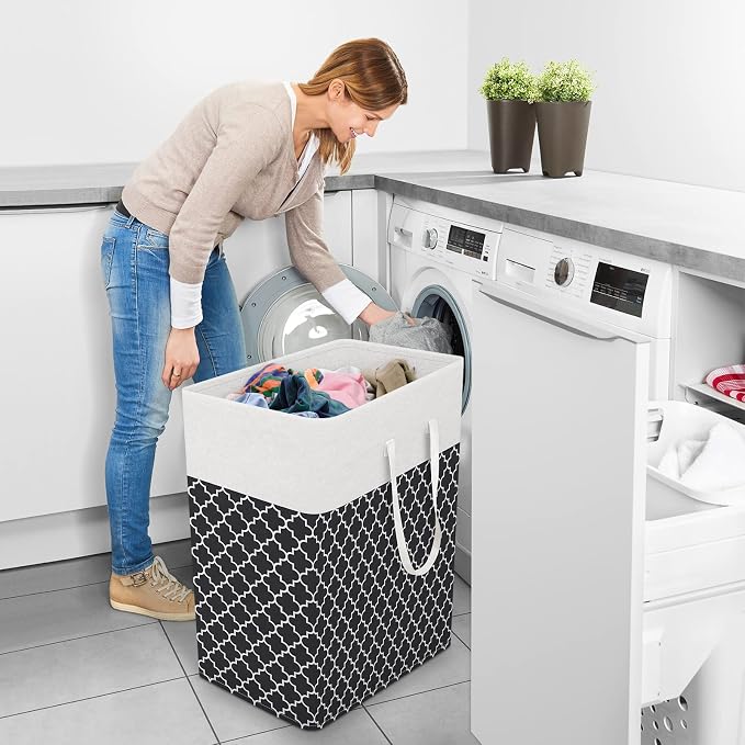 StorageRight Laundry Basket Hamper Large Collapsible Laundry Hamper with Easy Carry Handles，Freestanding Clothes Hampers for Laundry, Bedroom, Dorm, Clothes, Towels, 100L, Clover Black - Image 6