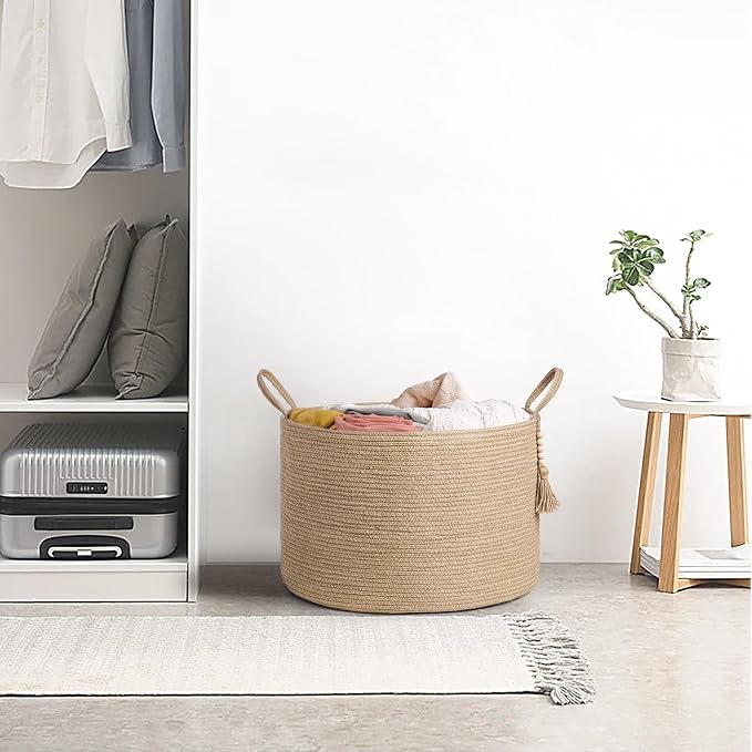 Mkono Extra Large Laundry Basket Woven Storage Baskets for Blankets Toys Clothes Organizer, Decorative Clothes Hamper 21.7" x 13.8" - Image 2