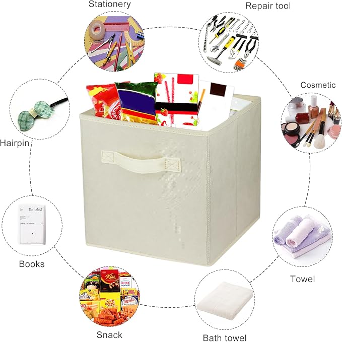 2 Pcs Storage Cubes, 10.5 Inch Collapsible Storage Bins, Fabric Foldable Bins for Organization, Durable Storage Bins for Closet, Shelves, Offices (Beige) - Image 2