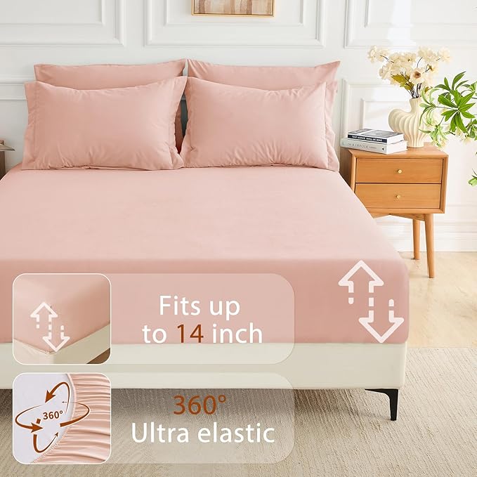 MUXHOMO 7 Pieces Full Comforter Set, Soft Bed in a Bag Full Size, All Season Bedding Set with Comforter, Flat Sheet, Fitted Sheet, Pillowcases & Shams, Rose Gold