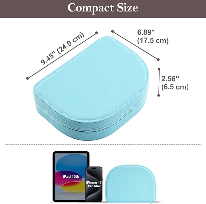 ProCase Travel Size Jewelry Box, Large Portable Seashell-Shaped Jewelry Case, 2 Layer Jewelry Organizer in PU Leather for Women -Blue - Image 6