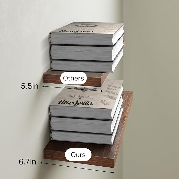 BAYKA Floating Shelves for Wall, Set of 3, Wall Mounted Rustic Wood Shelves for Bathroom, Bedroom, Living Room, Kitchen, Small Hanging Shelf for Books/Storage/Room Decor, Walnut-Like, 15.7in - Image 7