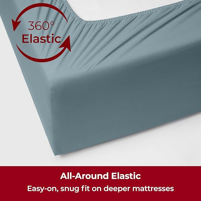 Mellanni Extra Deep King Sheets - 4 PC Iconic Collection Bedding - Hotel Luxury, Ultra Soft, Cooling Bed Sheets - Wrinkle, Fade, Stain Resistant (King, Spa Blue)