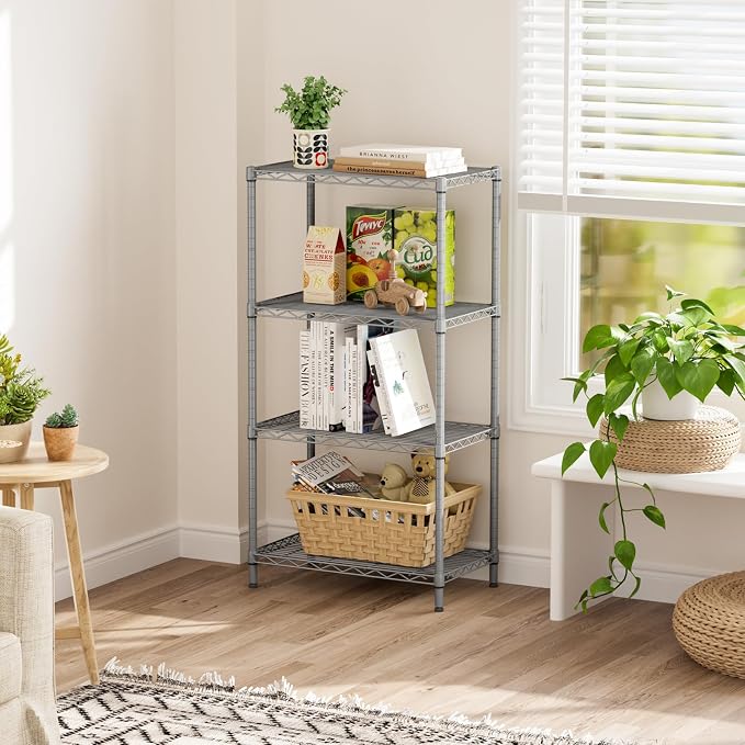 SINGAYE 4 Shelves Adjustable Storage Shelf Wire Shelving Rack Bathroom Standing Units Laundry Room Organization for Kitchen Office Bathroom Organizers Metal Pantry 14" D x 24" W x 48" H Gray - Image 5