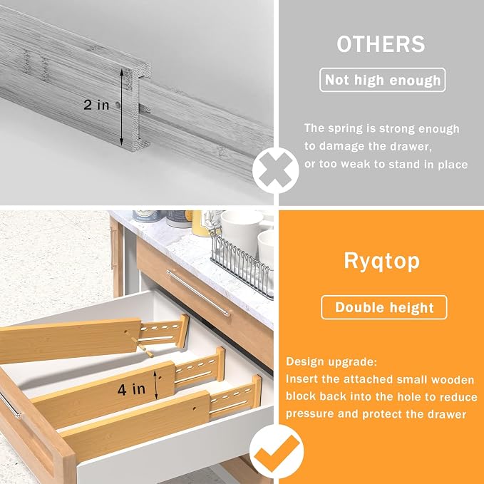 Bamboo Drawer Dividers 4" High, 12.8-18" Adjustable Drawer Organizers for Clothes,Expandable Dresser Separators in Bedroom/Kitchen/Bathroom/Office Organization and Storage,4 Pack - Image 6